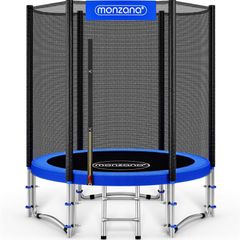 Trampoline with safety net, ladder and padded poles