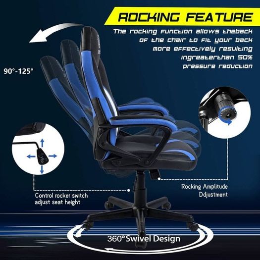 Blue Racing Style Gaming Chair with Headrest & Lumbar Support
