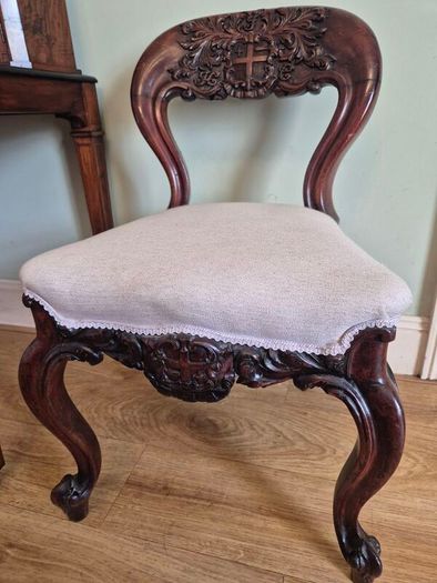 Edwardian inlaid writing desk& carved chair