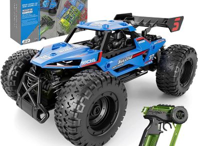 DIY Remote Control Cars for Kids Adults, 1:18 Scale 2.4GHz RC Car, 78 PCS Building STEM Toys for Parent-Child Time & Friend-Time, Gifts for Boys Girls Age 8-12 (Blue)