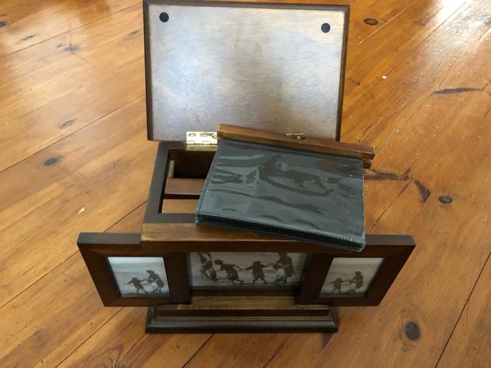 Vintage oak photo album memory box stores 63 photos