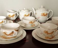 Japanese Porcelain Dragonware Tea Set with Geisha Lithopane.