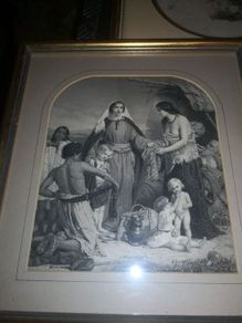 Beautiful antique engraving 1855 The Alms deeds of Dorcas