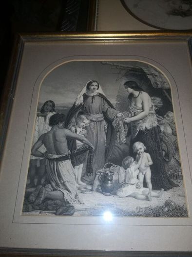 Beautiful antique engraving 1855 The Alms deeds of Dorcas