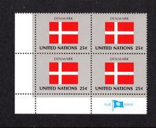 1988 United Nations New York Denmark National Flag (part of flag stamp series) Block of 4 Mint Never Hinged (MNH)
