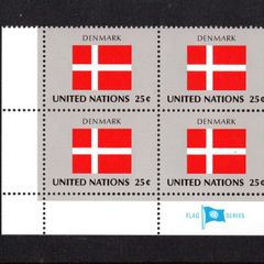 1988 United Nations New York Denmark National Flag (part of flag stamp series) Block of 4 Mint Never Hinged (MNH)