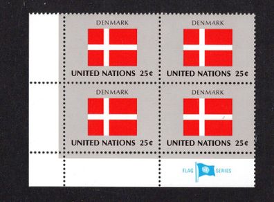 1988 United Nations New York Denmark National Flag (part of flag stamp series) Block of 4 Mint Never Hinged (MNH)
