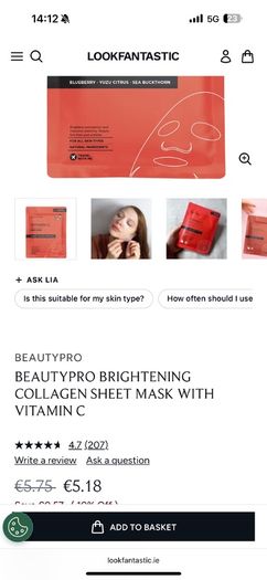 Beauty pro vitamin C brightening face mask