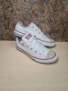 girls CONVERSE ALL STAR BLING low canvas trainers runners size UK 2 EU 34 youths