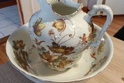 Antique English Bishop and Stonier Porcelain Pitcher and Bowl Set