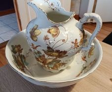 Antique English Bishop and Stonier Porcelain Pitcher and Bowl Set