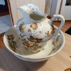 Antique English Bishop and Stonier Porcelain Pitcher and Bowl Set