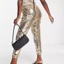 In The Style exclusive for ASOS sequin jogger in light gold Image 2