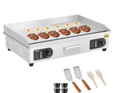 Commercial Electric Griddle, 4400W Countertop Half-Flat Top Grill, 122F-572F Adjustable Temp, 28.74x15.75x0.39in Stainless Steel
