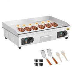 Commercial Electric Griddle, 4400W Countertop Half-Flat Top Grill, 122F-572F Adjustable Temp, 28.74x15.75x0.39in Stainless Steel
