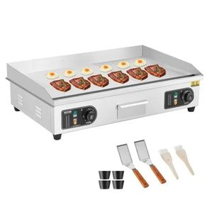 Commercial Electric Griddle, 4400W Countertop Half-Flat Top Grill, 122F-572F Adjustable Temp, 28.74x15.75x0.39in Stainless Steel