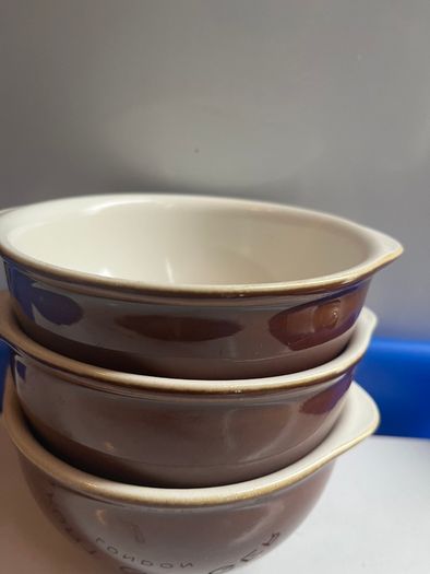 3 Brown Soup Bowls