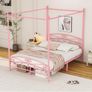Canopy Bed Frame with Ornate European Style Headboard & Footboard Sturdy Steel Perfectly Fits Your Mattress Easy DIY Assembly All Parts Included Image 2