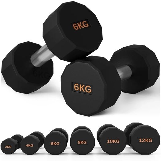 Dumbbells Weights Set with 12-Sided Shape and Non-Slip Grip for Men Women Home Gym Workout, 2 x 6kg