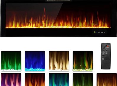 127cm Recessed Wall Mounted Electric Fireplace Insert Electric Fire with Touch Screen Control Panel, Remote Control, 750/1500W, Crystal Setting (FREE POSTAGE)