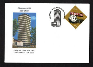 2009 Ireland Stampania Show Cancel showing Liberty Hall on 55c Irish Times Commemorative stamp on illustrated  cover showing Liberty Hall Dublin (Home of SIPTU)