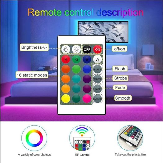 NEW SALE | USB Powered LED Strip Lights, 24 Keys Remote RGB 5050 Flexible LED Lights,16 Colors for Decoration