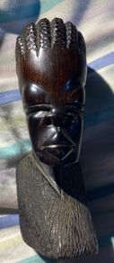 Vintage African Hand Carved Ebony Wood Bust Sculpture of a  Tribal Head
