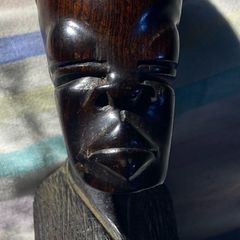 Vintage African Hand Carved Ebony Wood Bust Sculpture of a  Tribal Head