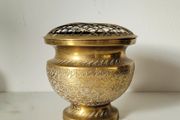 Vintage etched brass bud vase