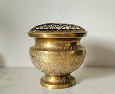 Vintage etched brass bud vase
