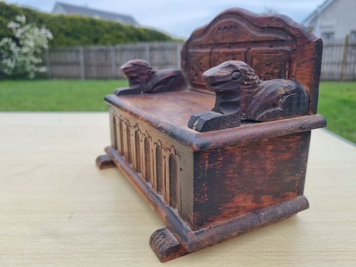 Wooden miniature vintage bench with music box