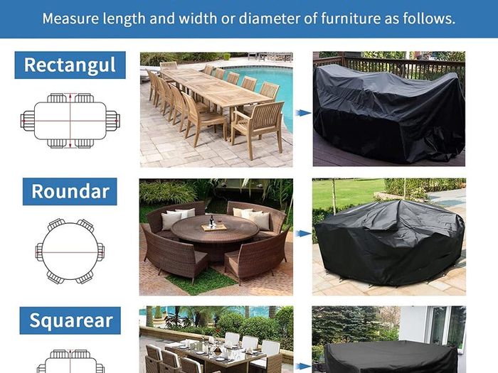 Garden Furniture Outdoor Patio table Covers Rectangular Cover Windproof, Waterproof & Anti-UV for Chair and Table Rattan Sofa Cover