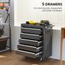 5-Drawer Tool Chest with Wheels, Steel Lockable Tool Storage Cabinet with Handle, 2 Keys for Garage, Workshop, Black Image 3