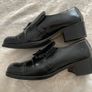 Marco Moreo Vintage Black Leather Tassel Loafers - Size 38.5 - Block Heel - Brogue Detail Image 2