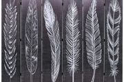 Folding Room Divider 228x170 cm Feathers Black and White