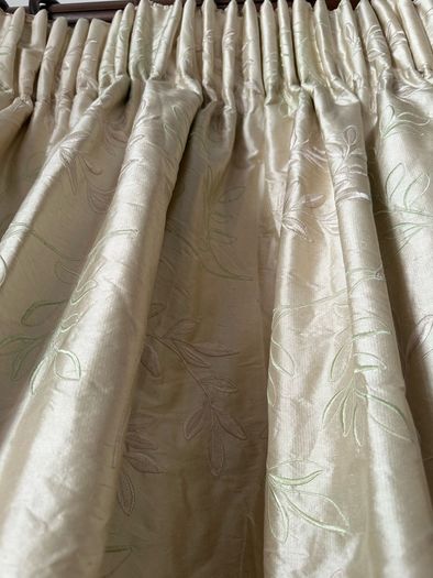 Beautiful Silk Interlined Embossed Curtains Pale Gold 90" W x 79" D