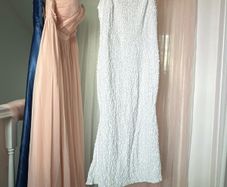 White Sequin-Embellished Spaghetti Strap Mermaid Evening Gown