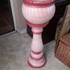 Beautiful Pink and Cream Spiral Moulded Earthenware Jardiniere on conforming Pedestal, glazed interior, impressed ADDERLEY to base