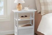 Side Table with Charging Station, 3 Tier Small End Table for Small Spaces, Slim Side Shelf with Storage, for Living Room