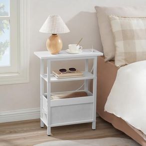 Side Table with Charging Station, 3 Tier Small End Table for Small Spaces, Slim Side Shelf with Storage, for Living Room