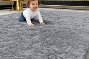 Fluffy High Pile Rugs Living Room, Anti Slip Shaggy Soft Carpet, Machine Washable Modern Large Thick Area Rugs for Bedside, Kids Bedroom - Grey, 120 x 160 cm