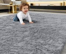 Fluffy High Pile Rugs Living Room, Anti Slip Shaggy Soft Carpet, Machine Washable Modern Large Thick Area Rugs for Bedside, Kids Bedroom - Grey, 120 x 160 cm