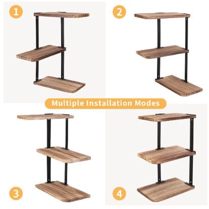 BRAND NEW Rustic Industrial Wood Shelf Wall Mount Corner Rack Display Decor Organizer for Bedroom Kitchen Bathroom