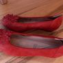 Red Suede Floral Low Wedge Ballet Pump Image 3