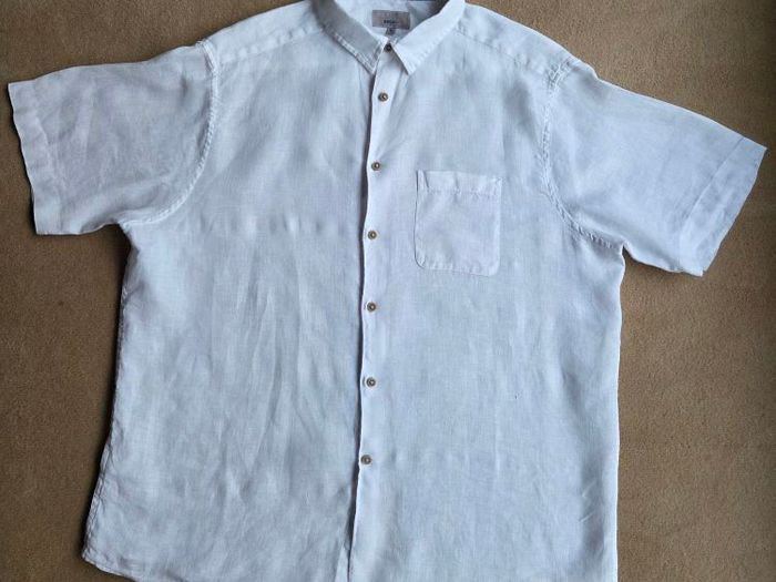 M&S pure linen men's white short sleeve shirt