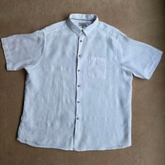 M&S pure linen men's white short sleeve shirt