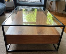 Walnut and glass coffee table