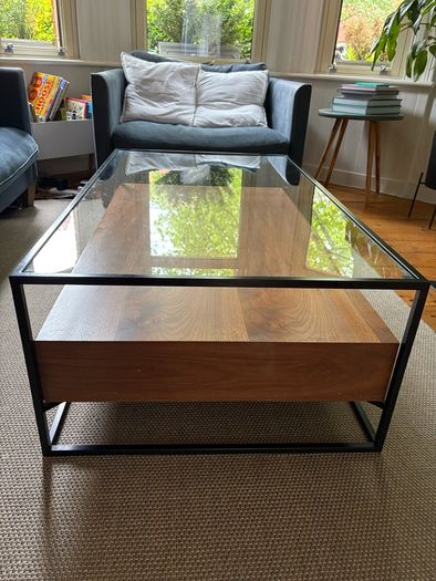 Walnut and glass coffee table