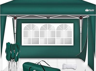 Gazebo 3 x 3 m Waterproof Pop-Up Folding Gazebo Height Adjustable Garden Tent UV Protection 50+ Party Tent with Bag for Garden  2 Side Panels)