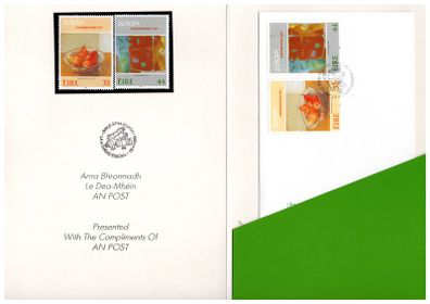 1993 Ireland Europa: Contemporary Art An Post "Ministerial Pack" include Mint Never Hinged stamp set and first day cover